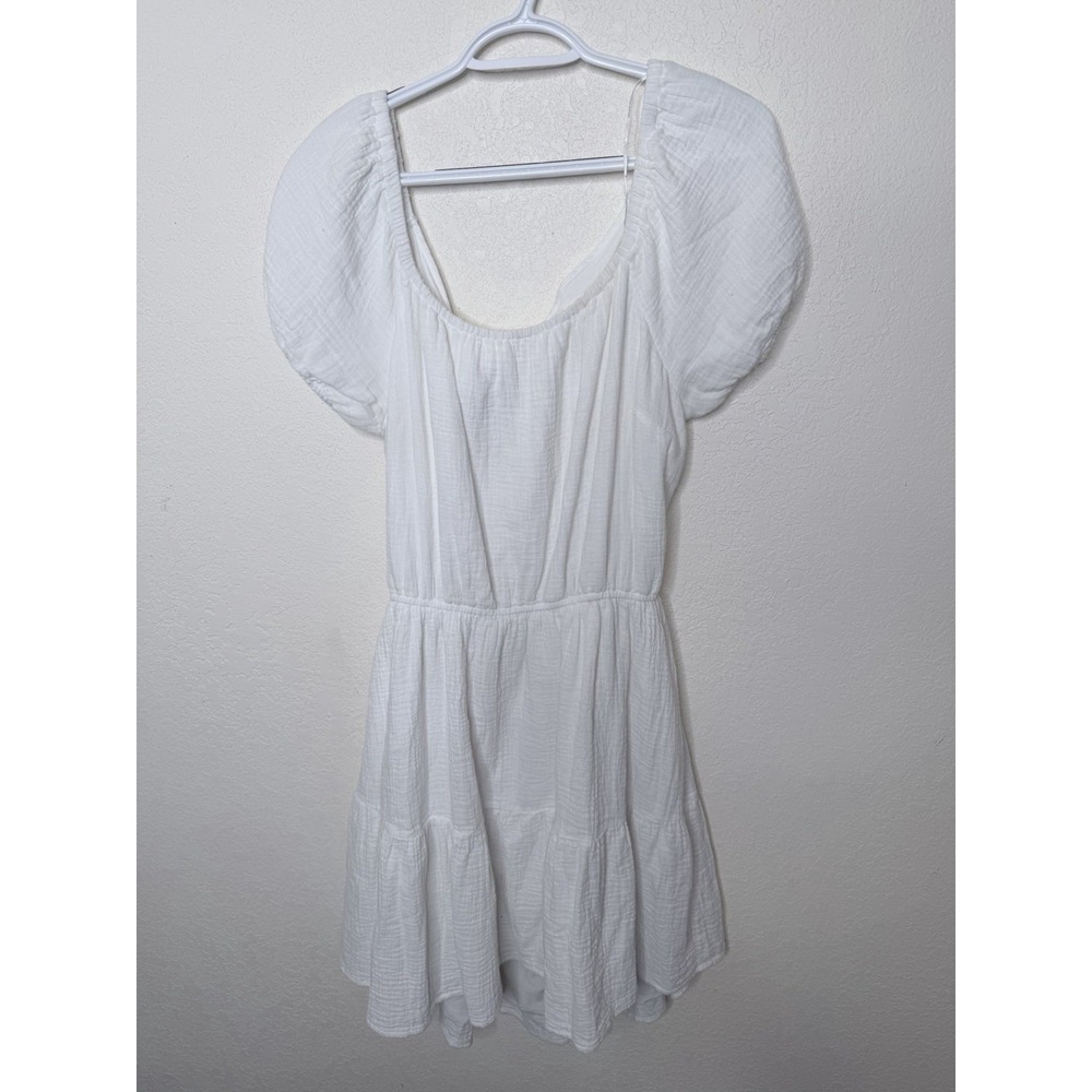 Jopra Dress Womens XL White Cotton Crinkled Open Back Ruffled Summer Resort Wear